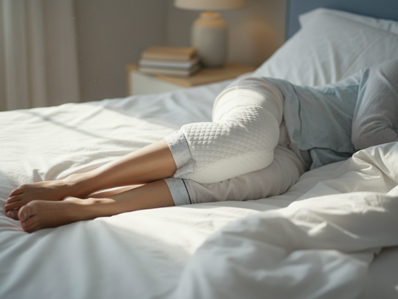 Coussin entre les genoux pour soulager les douleurs lombaires la nuit