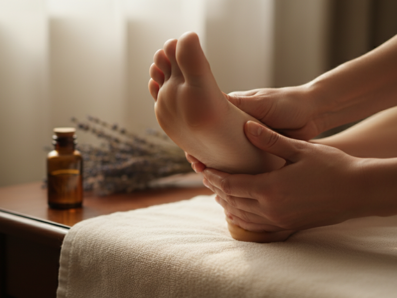 Massage de la voûte plantaire pour apaiser les pieds fatigués le soir