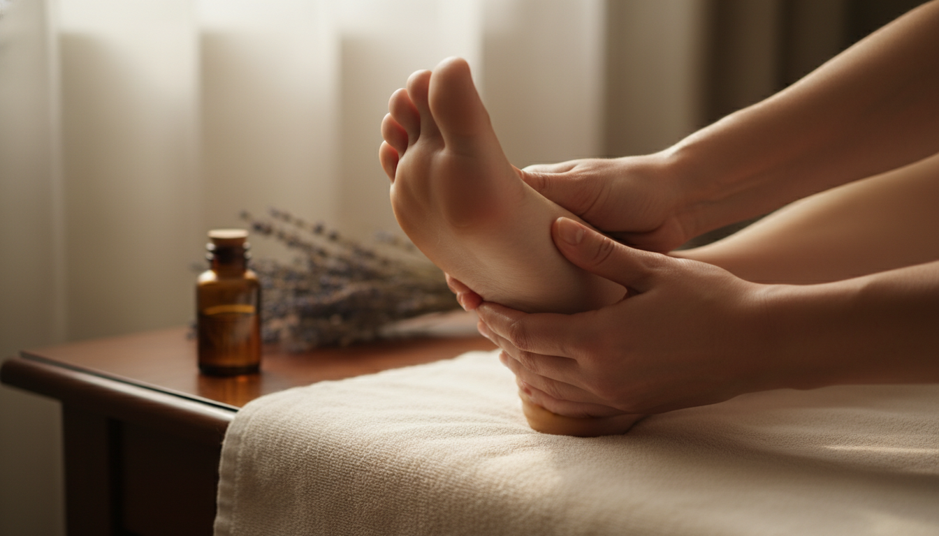 Massage de la voûte plantaire pour apaiser les pieds fatigués le soir