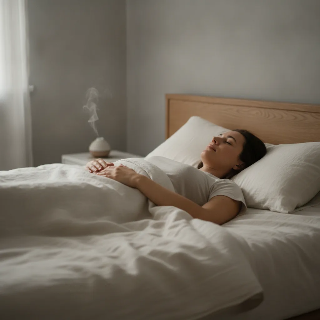 Personne allongée pratiquant un exercice de respiration une main posée sur le ventre