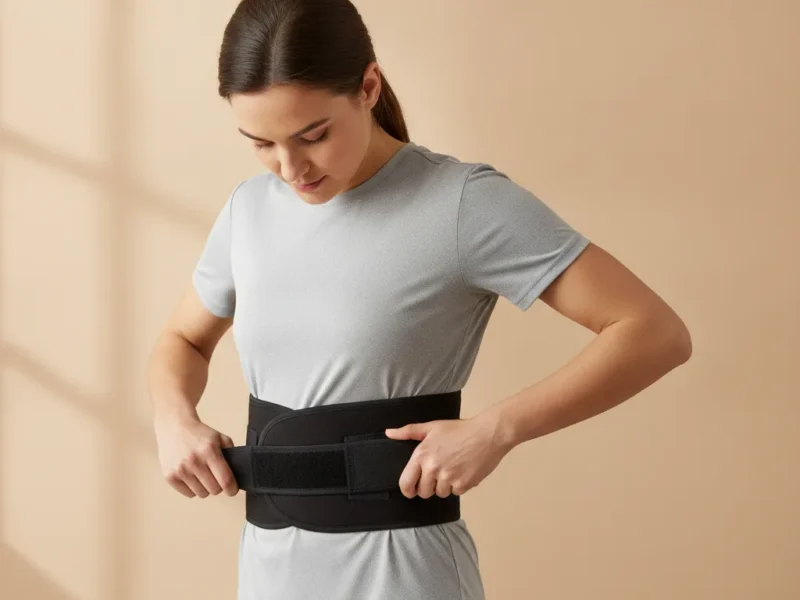Personne ajustant une ceinture lombaire autour du bas du dos