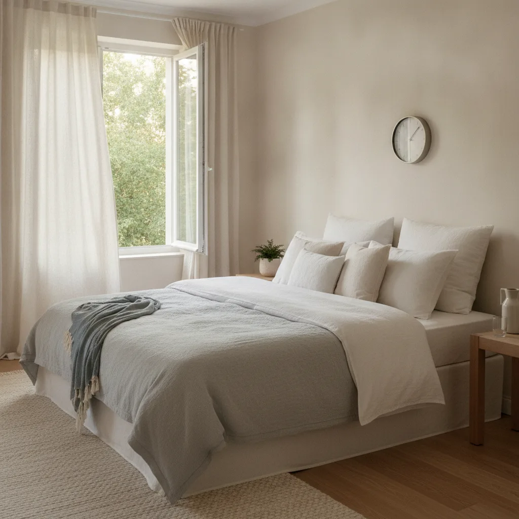 Chambre aérée et bien rangée propice à un sommeil de qualité