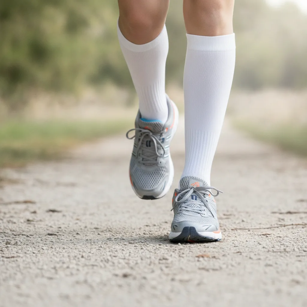 Personne marchant en chaussures de sport offrant un bon soutien de la voûte plantaire