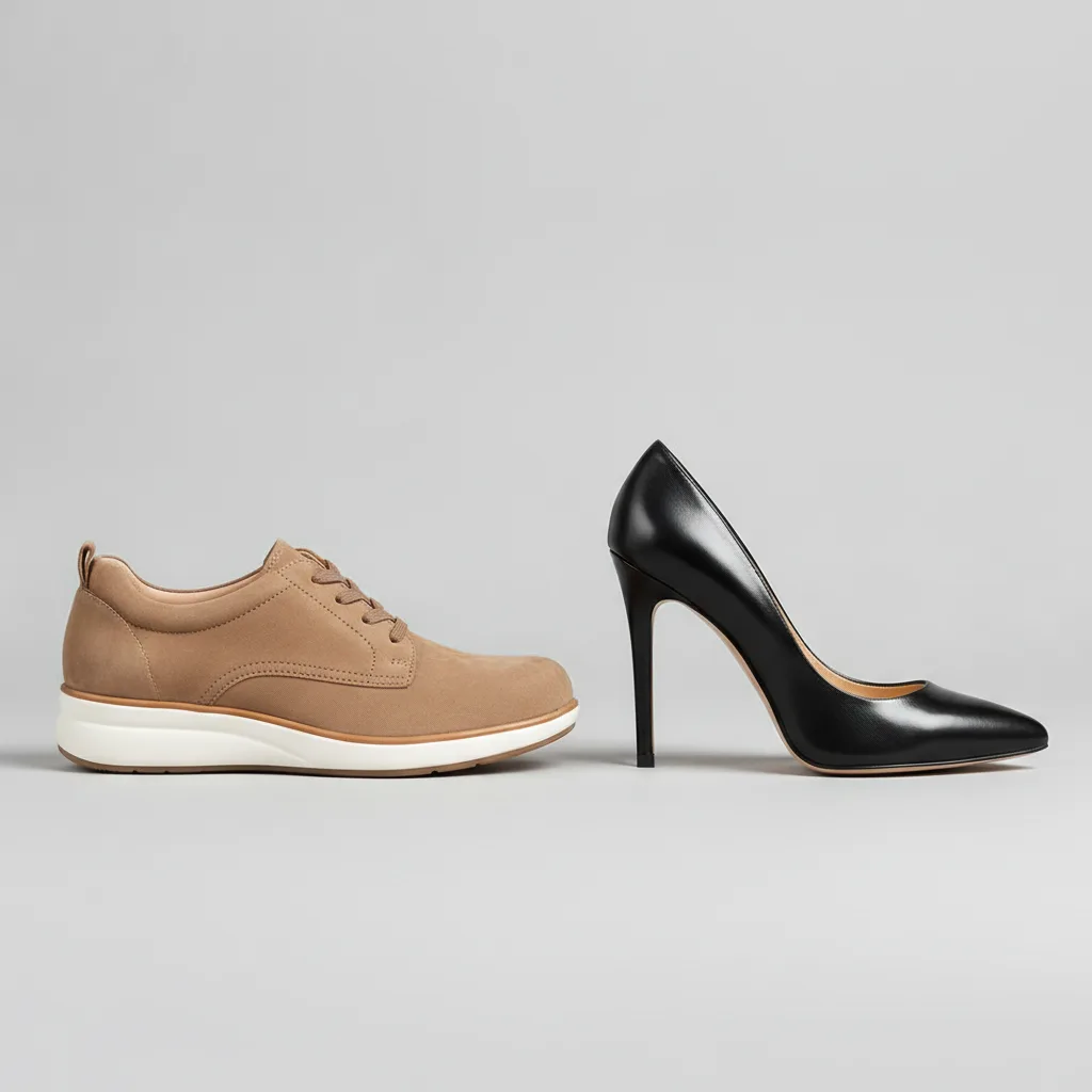 Comparaison entre une chaussure large à bout rond et une chaussure étroite à bout pointu