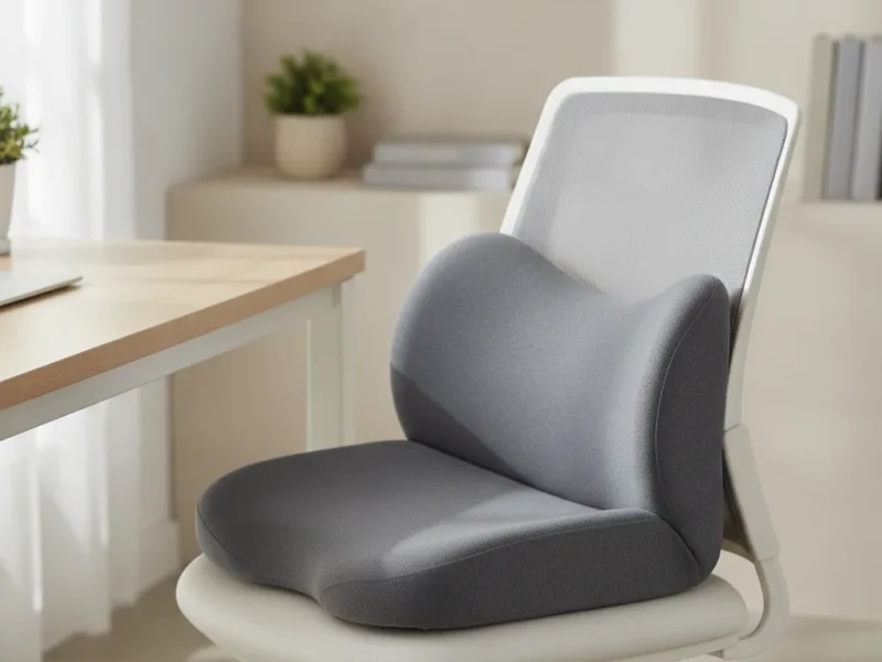 Coussin d'assise ergonomique posé sur une chaise de bureau pour soulager la pression liée aux hémorroïdes