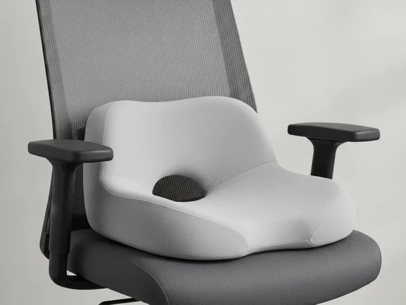 Coussin d'assise ergonomique à découpe en U posé sur une chaise de bureau