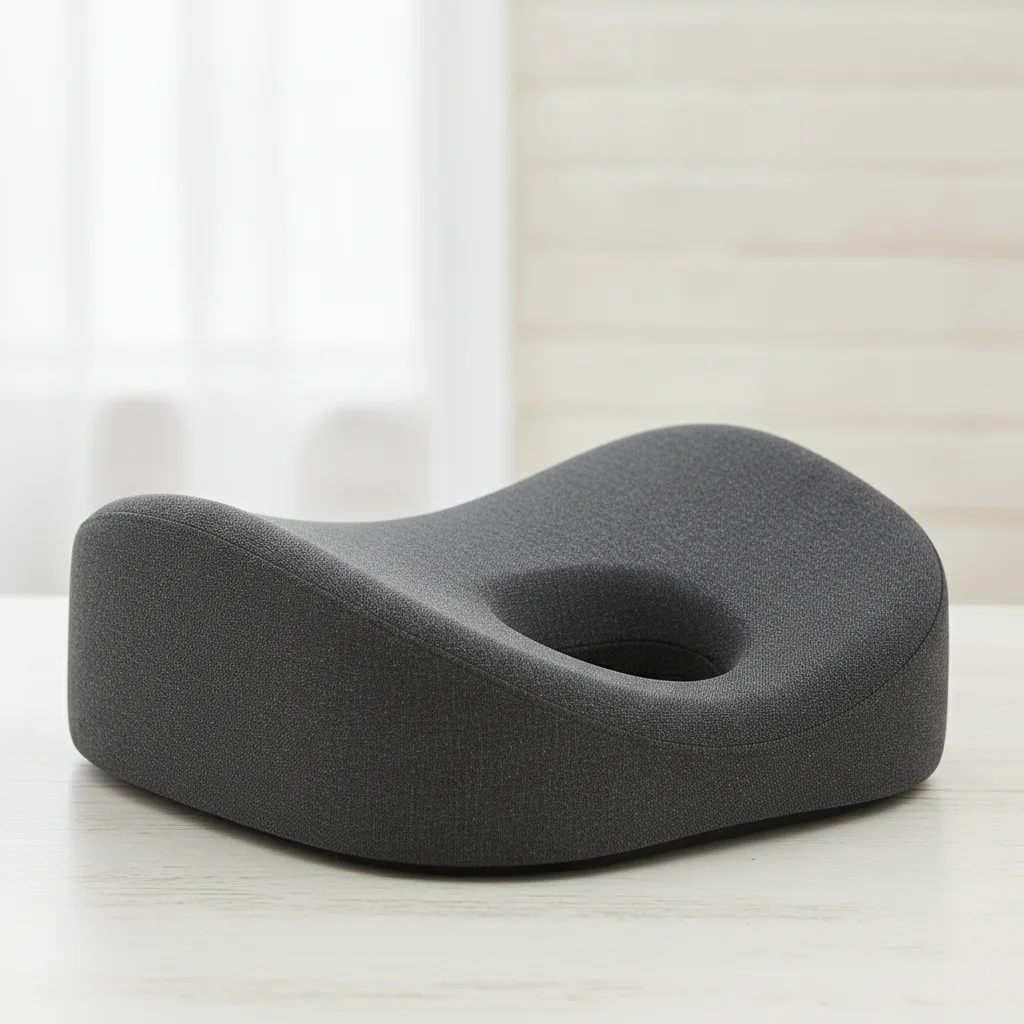 Gros plan d'un coussin d'assise à découpe arrière en forme de U pour dégager le coccyx