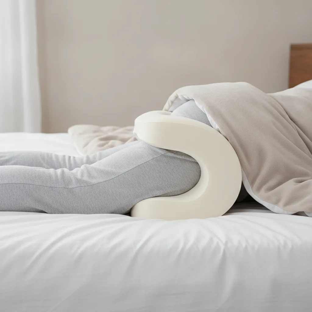Coussin ferme placé entre les genoux d'une personne allongée sur le côté pour aligner le bassin