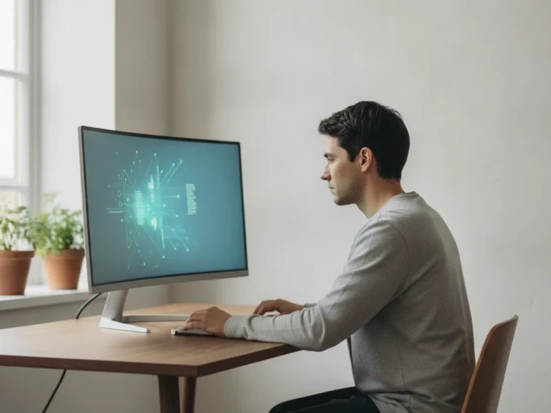 Adulte assis de profil au bureau avec le haut du dos arrondi, illustrant une cyphose posturale.