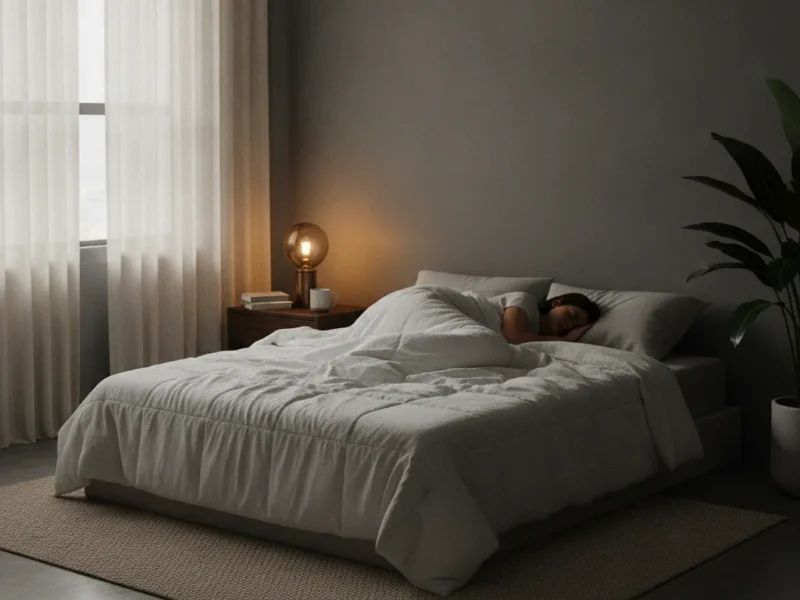 Personne dormant paisiblement dans une chambre sombre et calme propice à un sommeil réparateur.