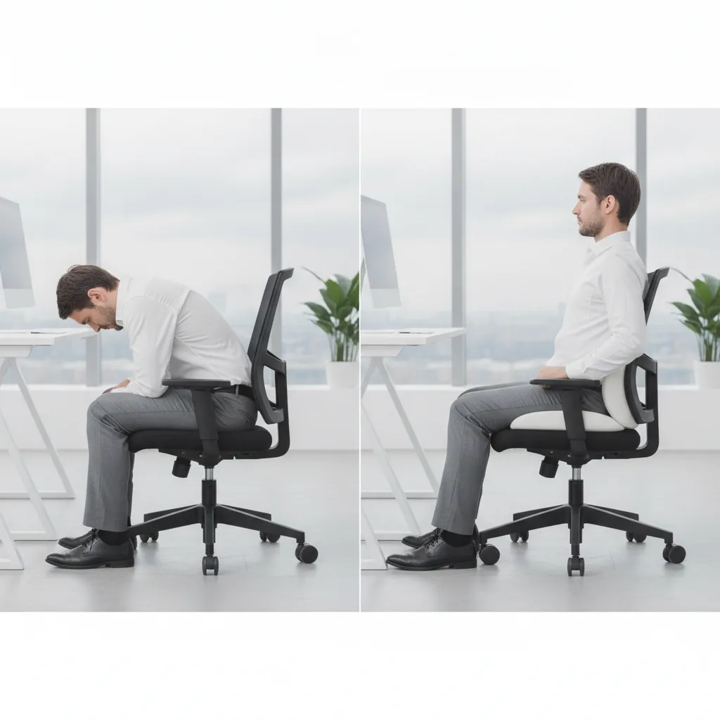 Comparaison entre une personne avachie sur une chaise et une personne assise avec le bas du dos soutenu