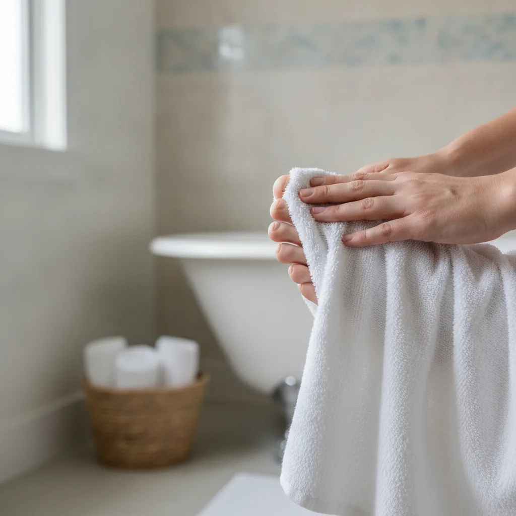 Séchage soigneux des pieds avec une serviette douce, en insistant entre les orteils après le bain