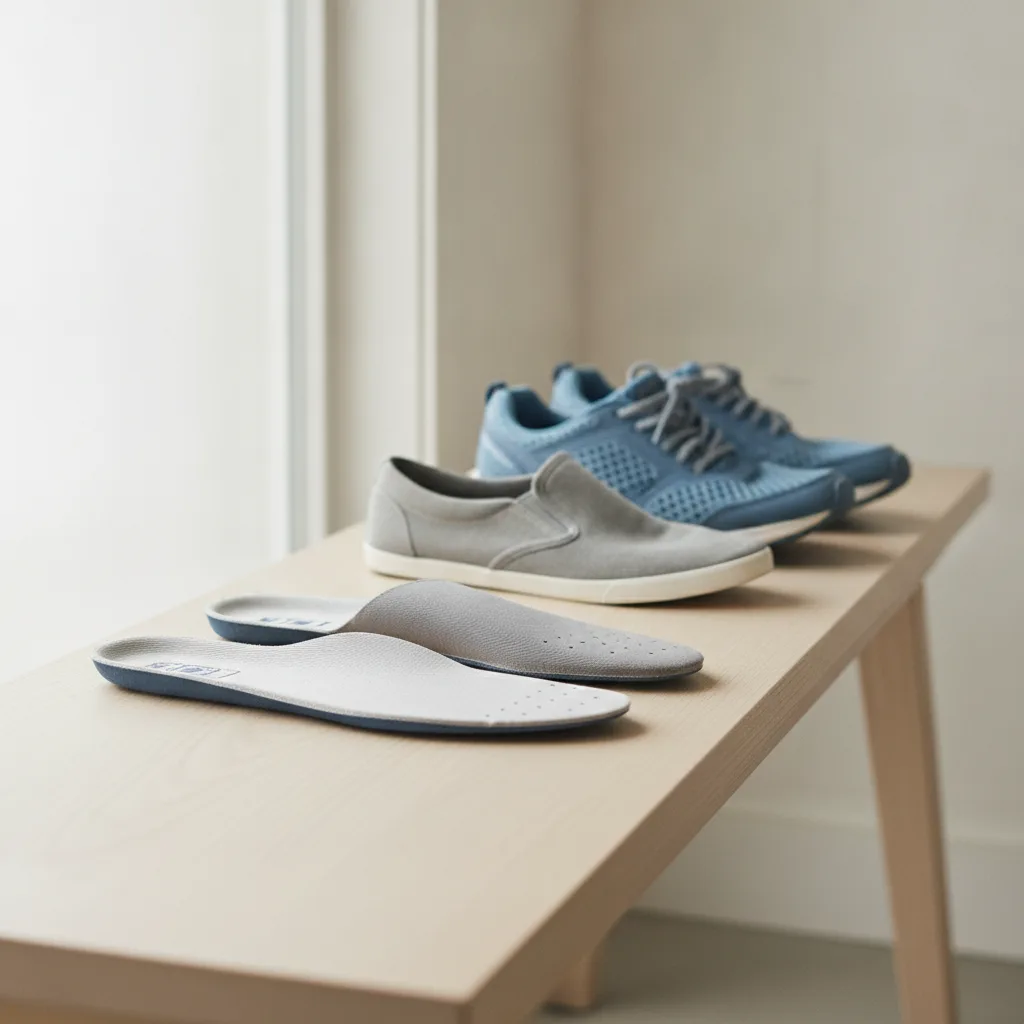 Semelles retirées de deux paires de chaussures et laissées à l'air pour sécher