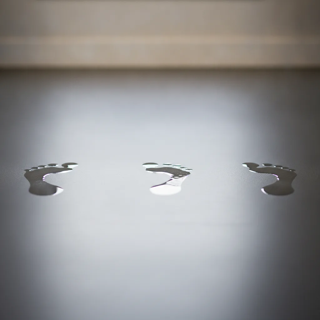 Trois empreintes de pieds mouillés sur un sol foncé illustrant une voûte basse, normale et haute.