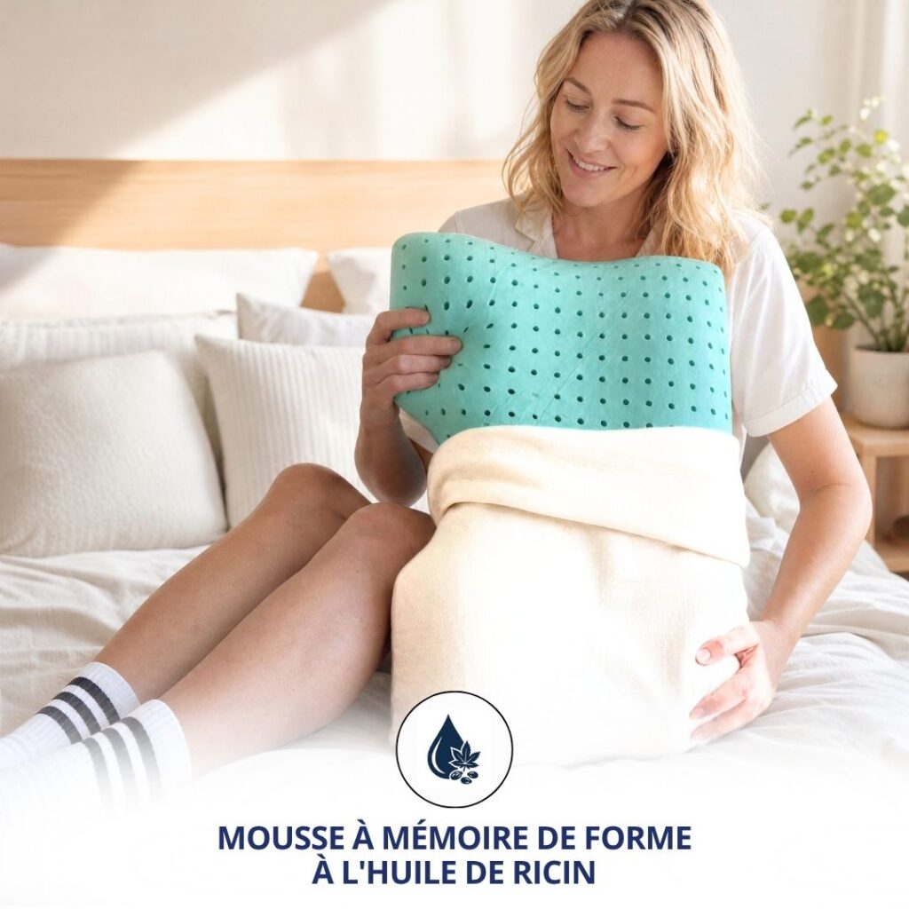 Oreiller Memory à l'huile de ricin pour les personnes allergiques