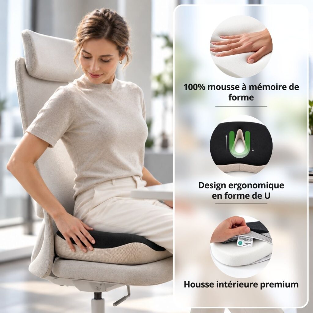 ComfortSit – 100 % mousse à mémoire de forme et design ergonomique en U