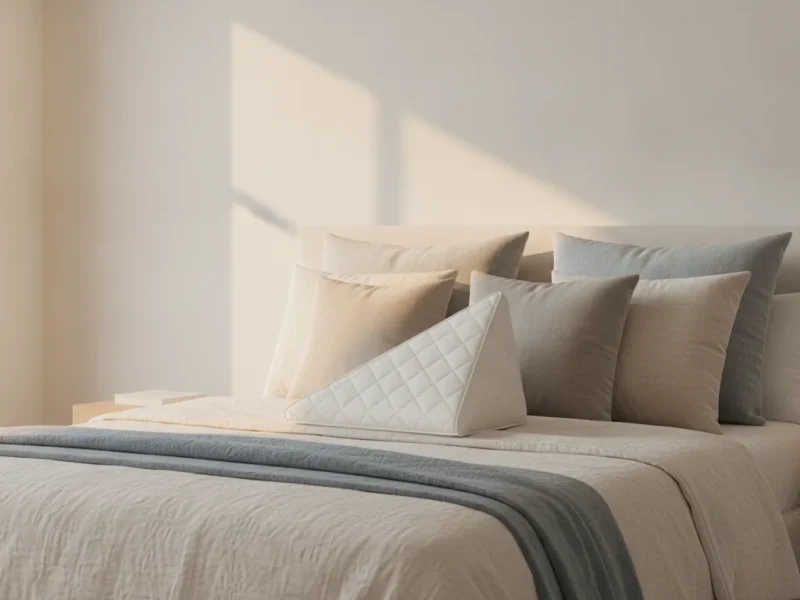 Chambre calme avec un lit et des coussins pour dormir après une opération du genou