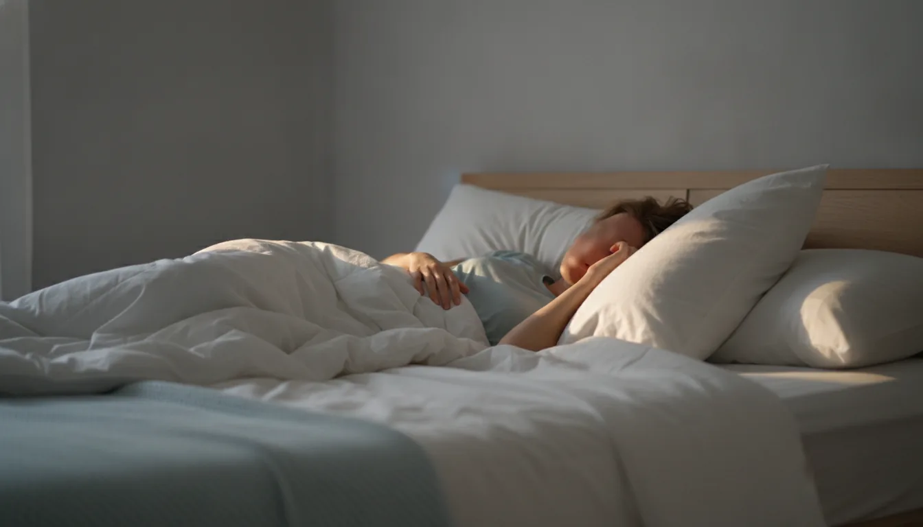 Personne allongée sur le dos avec un oreiller sous le bras pour soulager l'épaule