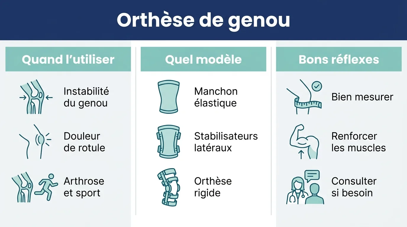 Infographie sur les situations, les types et les bons réflexes pour une orthèse de genou