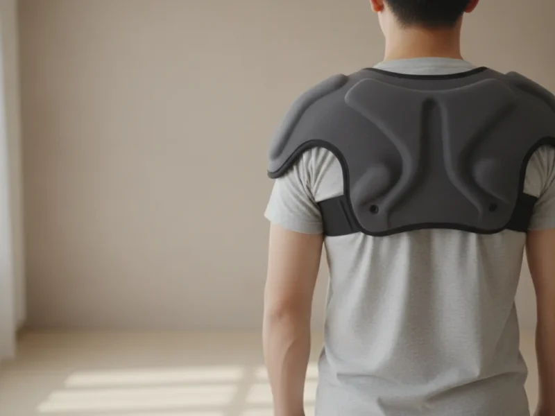 Personne portant une orthèse d'épaule pour un effort quotidien